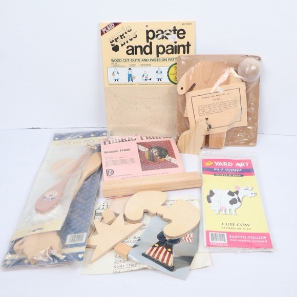 Plaid Other - Mixed Lot VTG Wood Kits Prairie Girl Cat Country Cabin Crafts DIY Projects Plaid